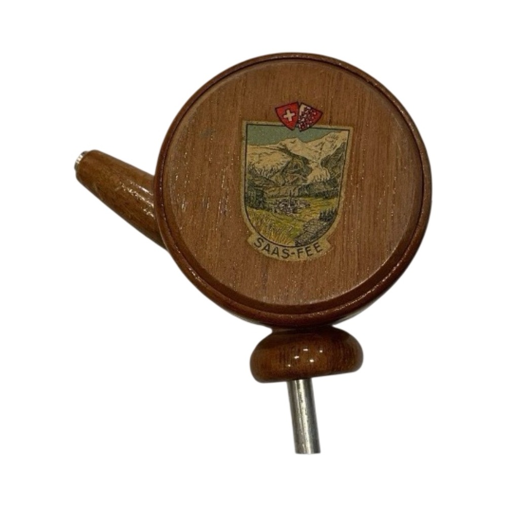 Vintage Bottle Stopper Swiss Wooden Musical Windup Saas-Fee Holiday Party WORKS